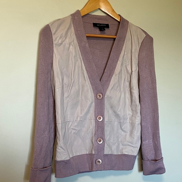 St. John Lavender Leather Ribbed Cardigan - Picture 3 of 6